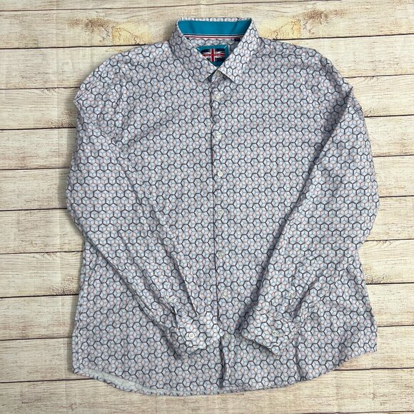 Soul of London XXL Men's Geometric Print Long Sleeve Button Shirt Teal Accents - Picture 1 of 14